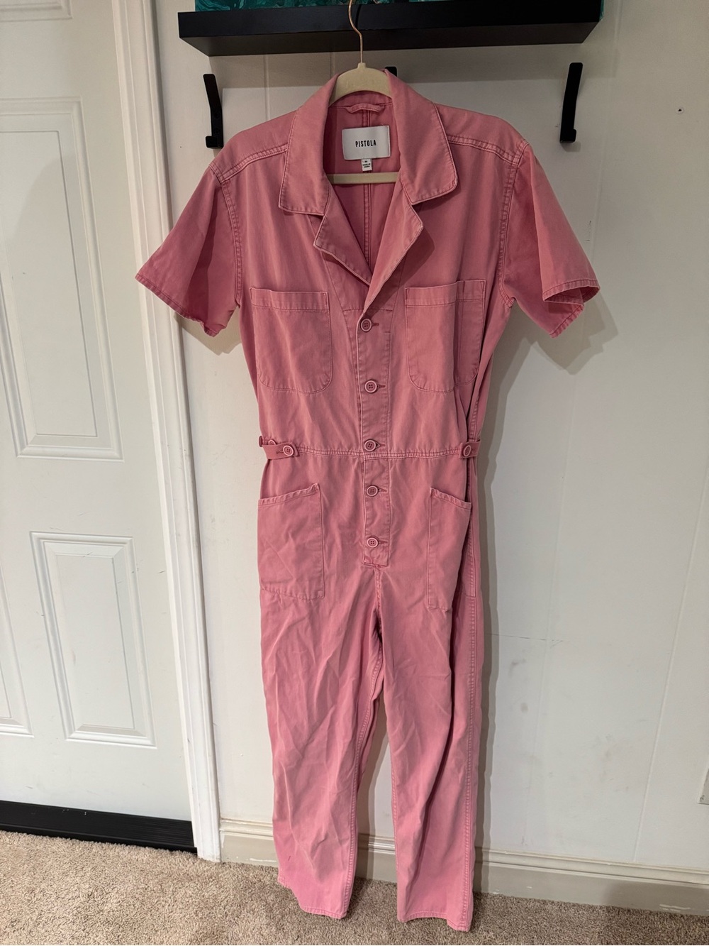 Pistola Pink Utility Short Sleeve Jumpsuit
